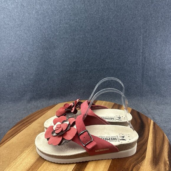 Mephisto Helen Flower Leather Air Relax Slide Sandals Red Women's 37/7 - Picture 6 of 10